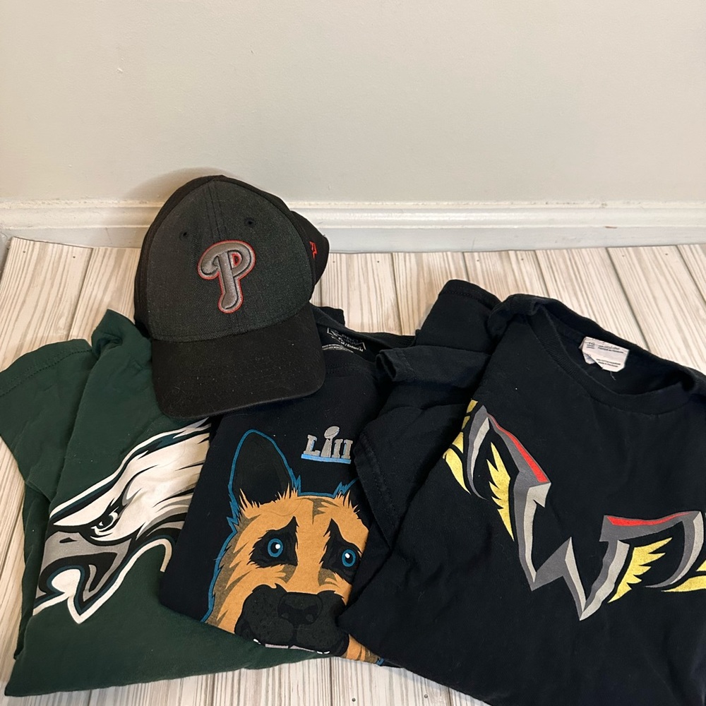 Lot of Kids Philadelphia Sports Team Shirts and Hat